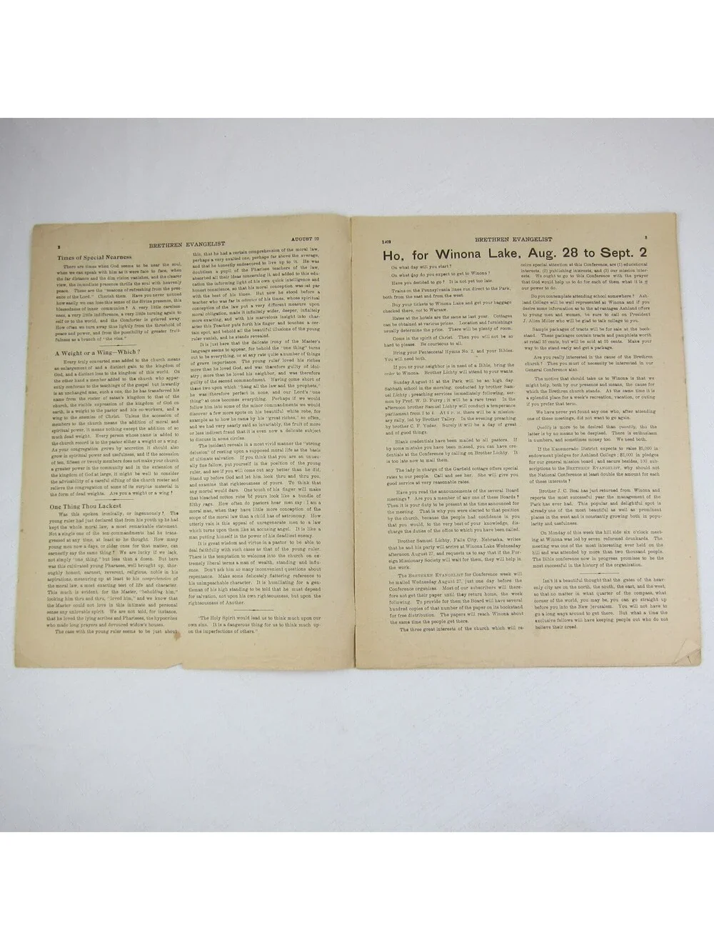 Brethren Evangelist Christian Newspaper Ashland Ohio Antique August 20th 1902
